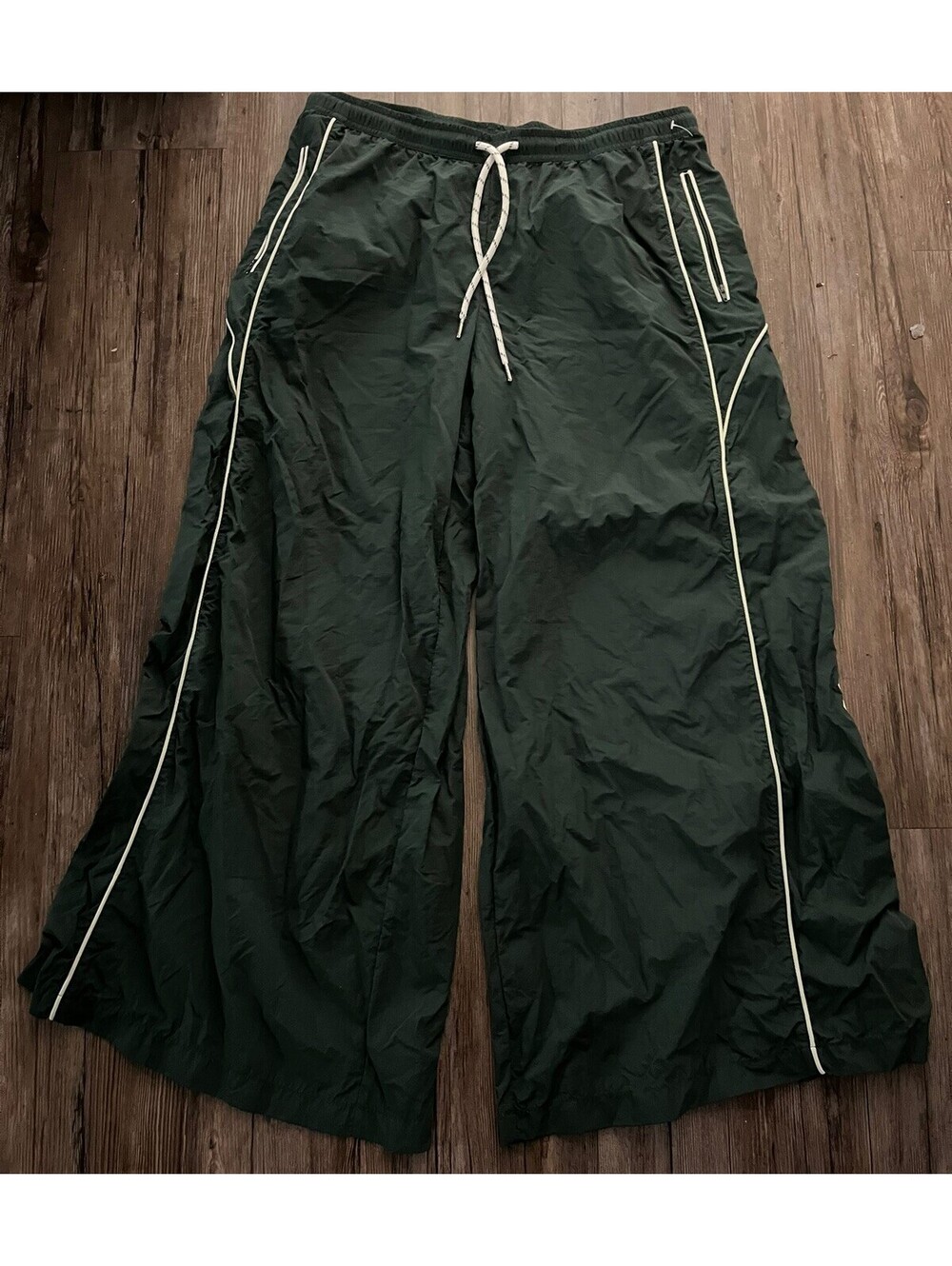 Cali 1850 Green Track Pants White Stripes Y2K Sz Baggy